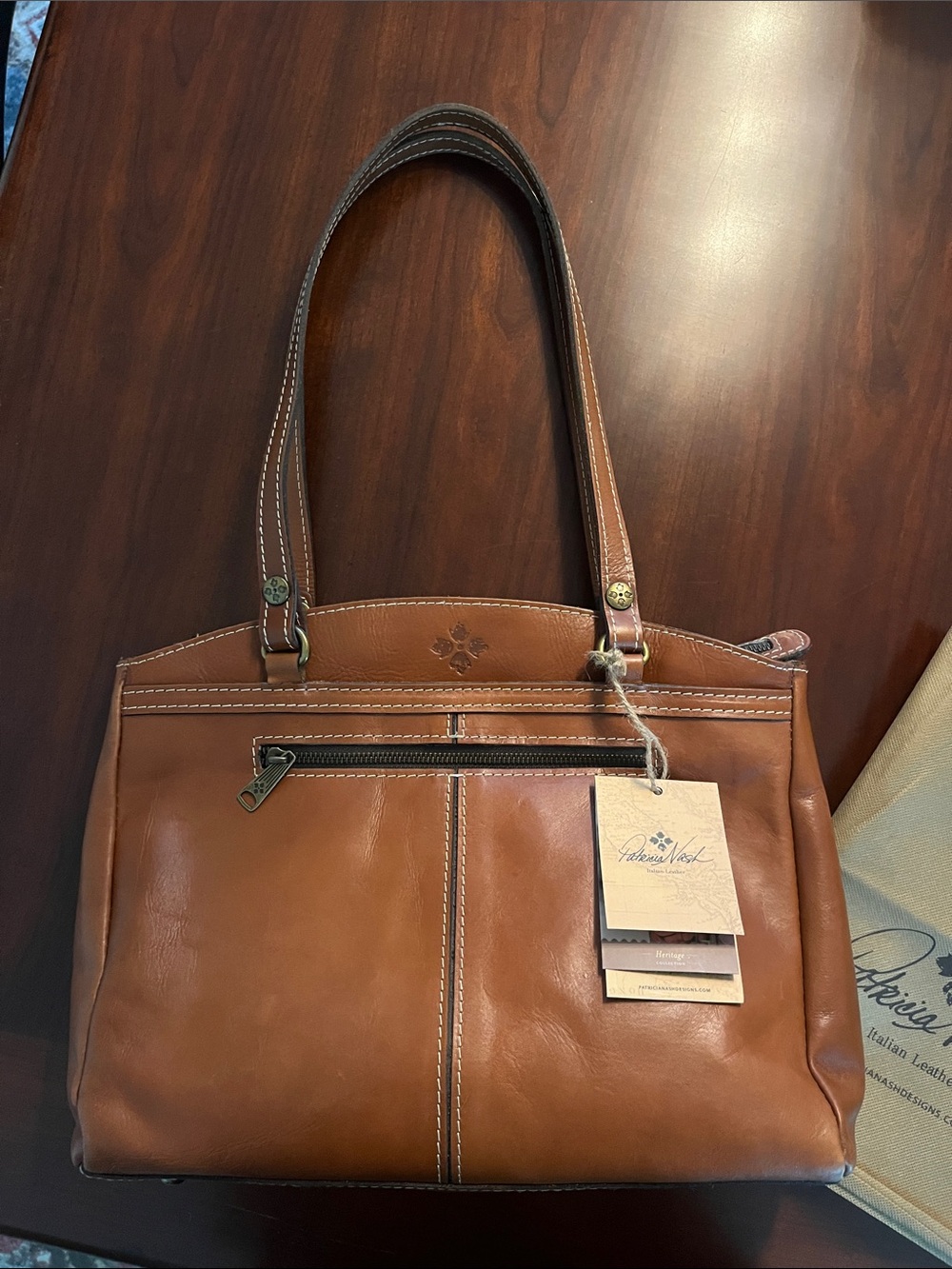 Patricia Nash Poppy Tote Chestnut Tan Brown Leather Bag - Picture 8 of 9